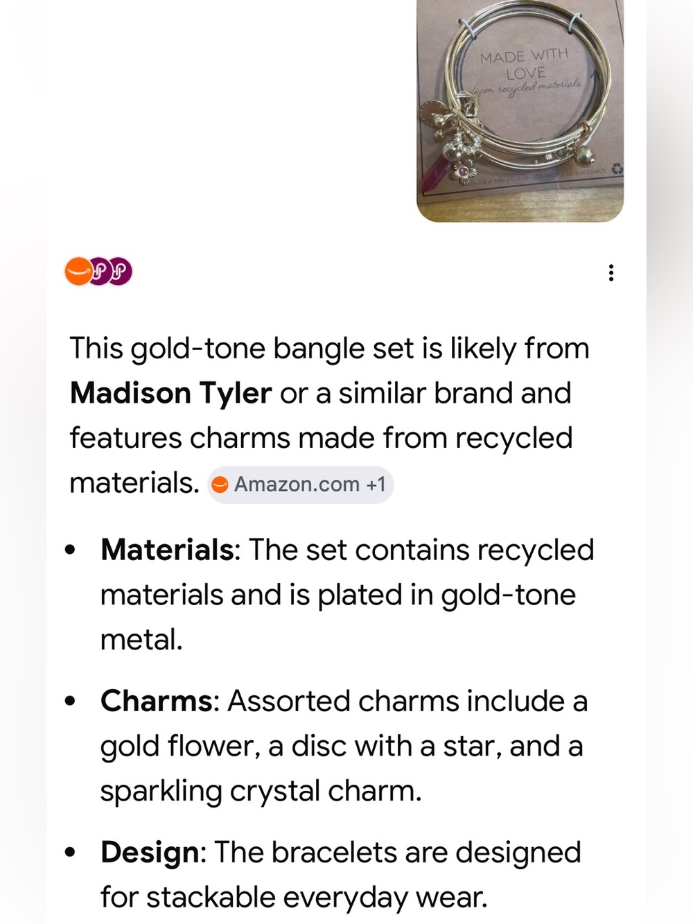#2572**Gold-Tone Charm Bangle Bracelet Set with Red Crystal - Picture 6 of 14